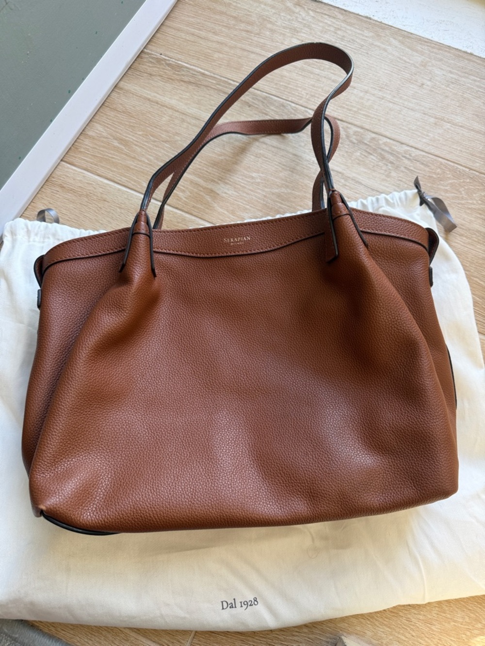 Cognac Leather Tote Bag by Serapian - Picture 6 of 12